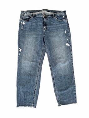 Old Navy Boyfriend Mid-Rise Distressed Straight-Leg Blue Jeans Raw Hem 16